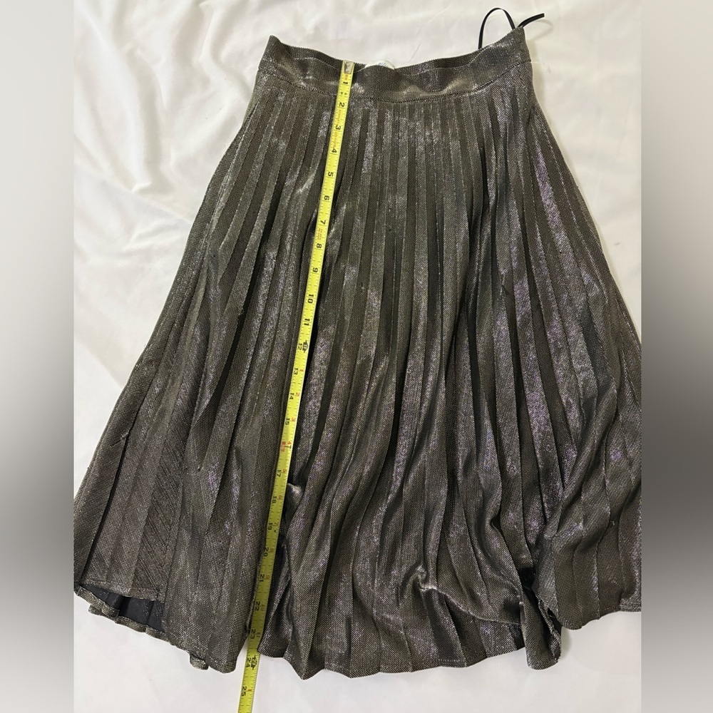 Blue Rain Metallic Pleated Midi Skirt in Shimmering Gray
